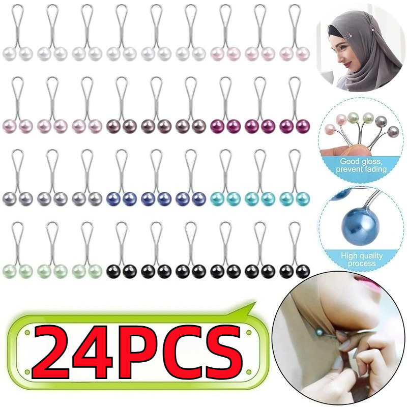 Embroidery Eyebrow - 6/12/24PCS Pearls Pins Women Shawl Scarf