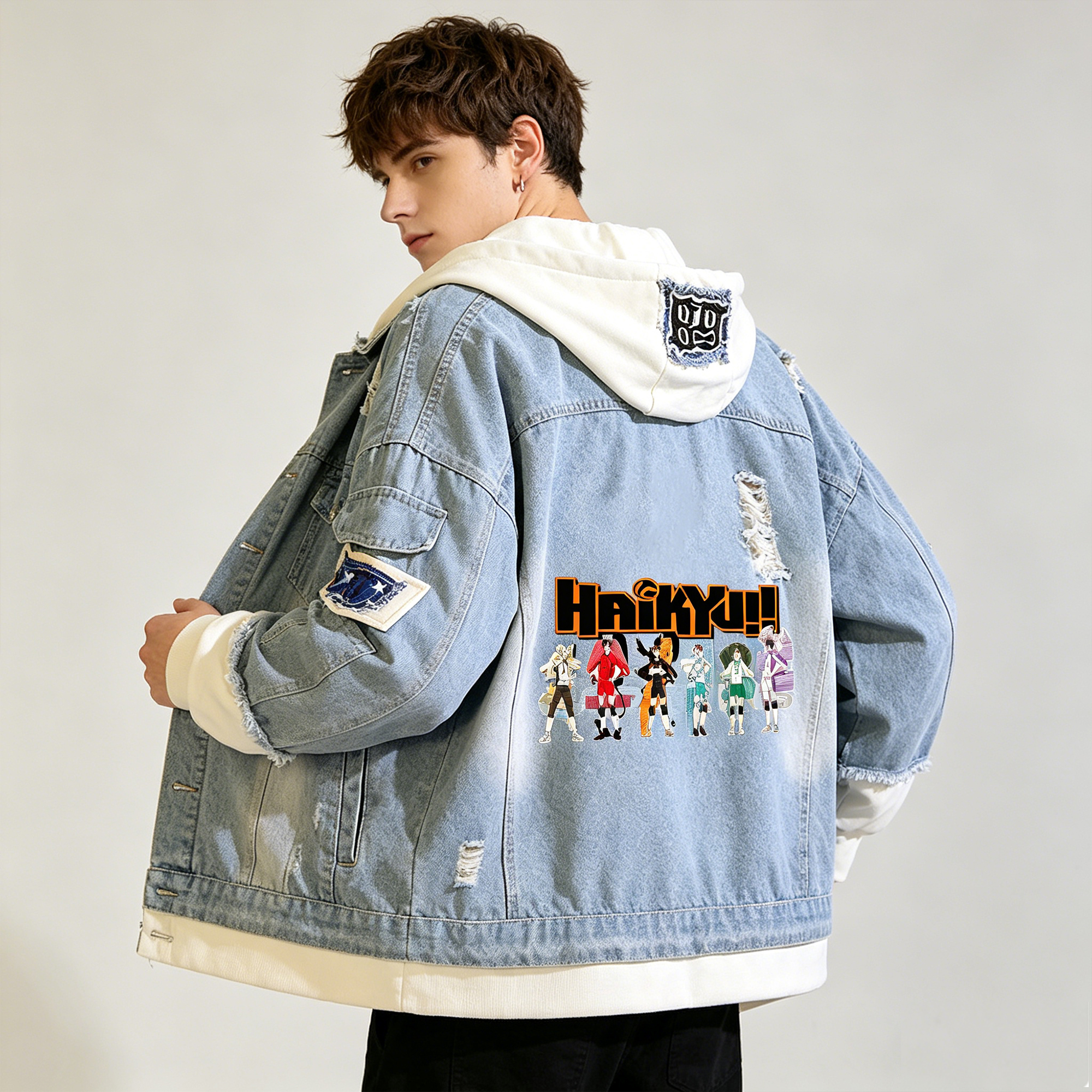 Embroidery Jacket Jeans - Japanese Haikyuu!! Demin Jacket Anime Harajuku