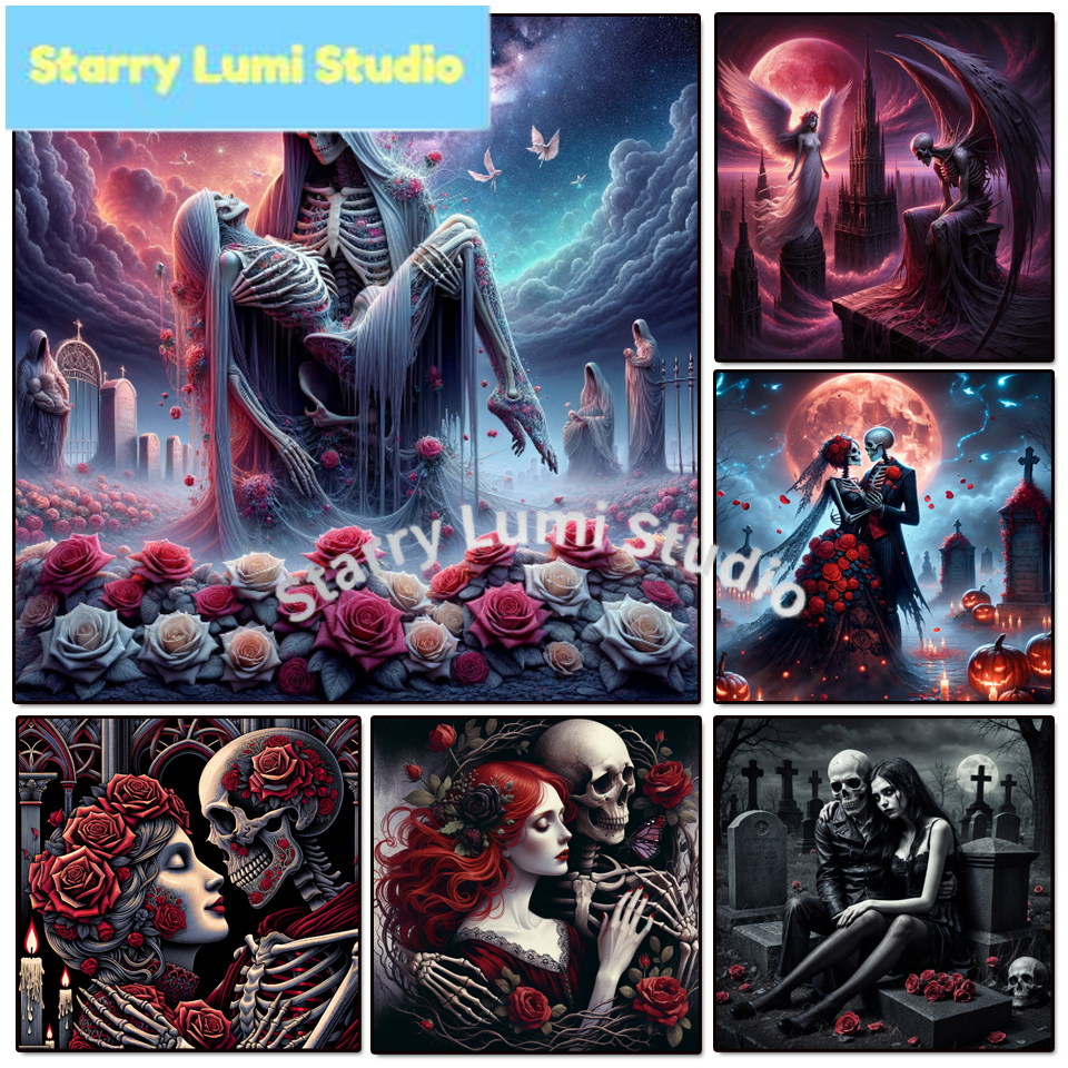 Embroidery Rose - 5D Diamond Painting Gothic Lady Skeleton
