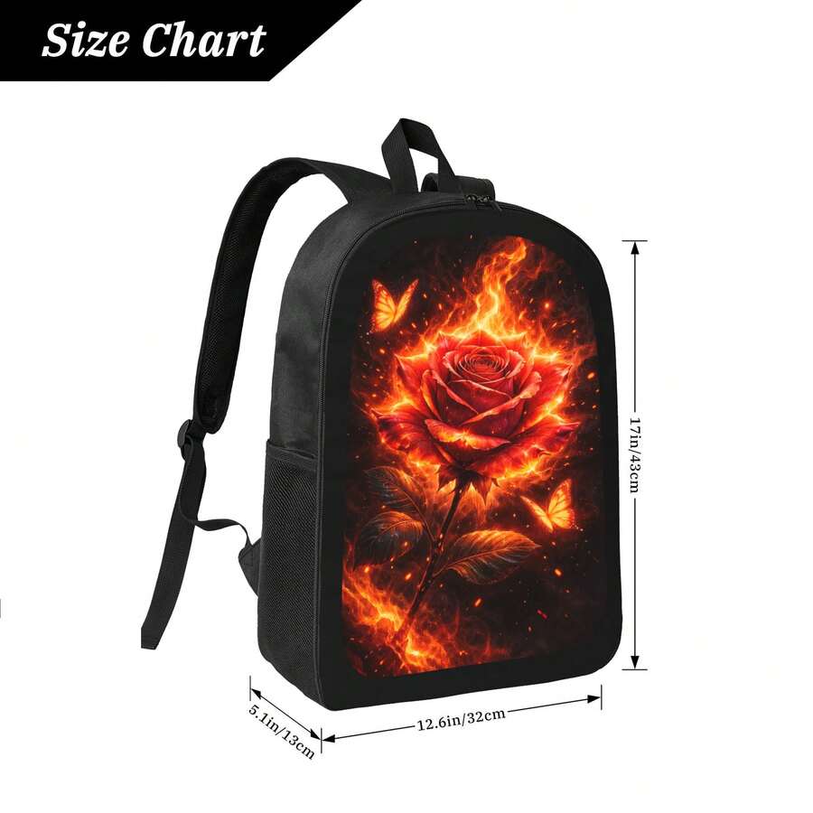 Flame Rose Print Backpack Styl – Embroidery Rose Bewertung und Preis