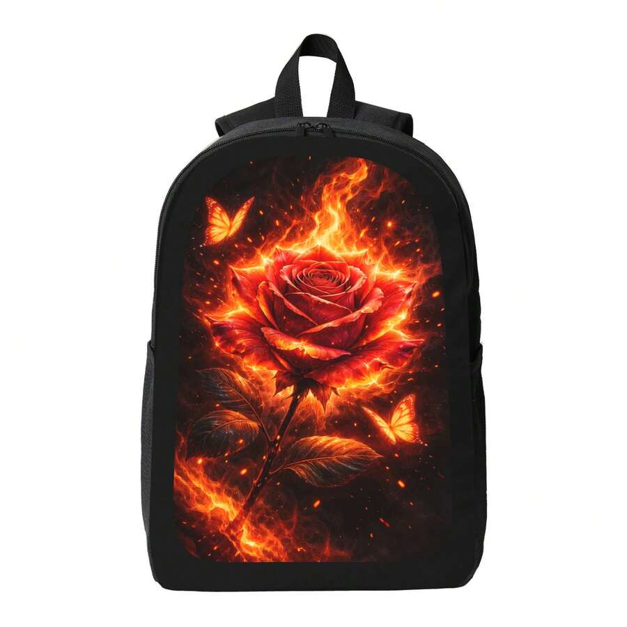 Flame Rose Print Backpack Styl – Embroidery Rose Bewertung und Preis