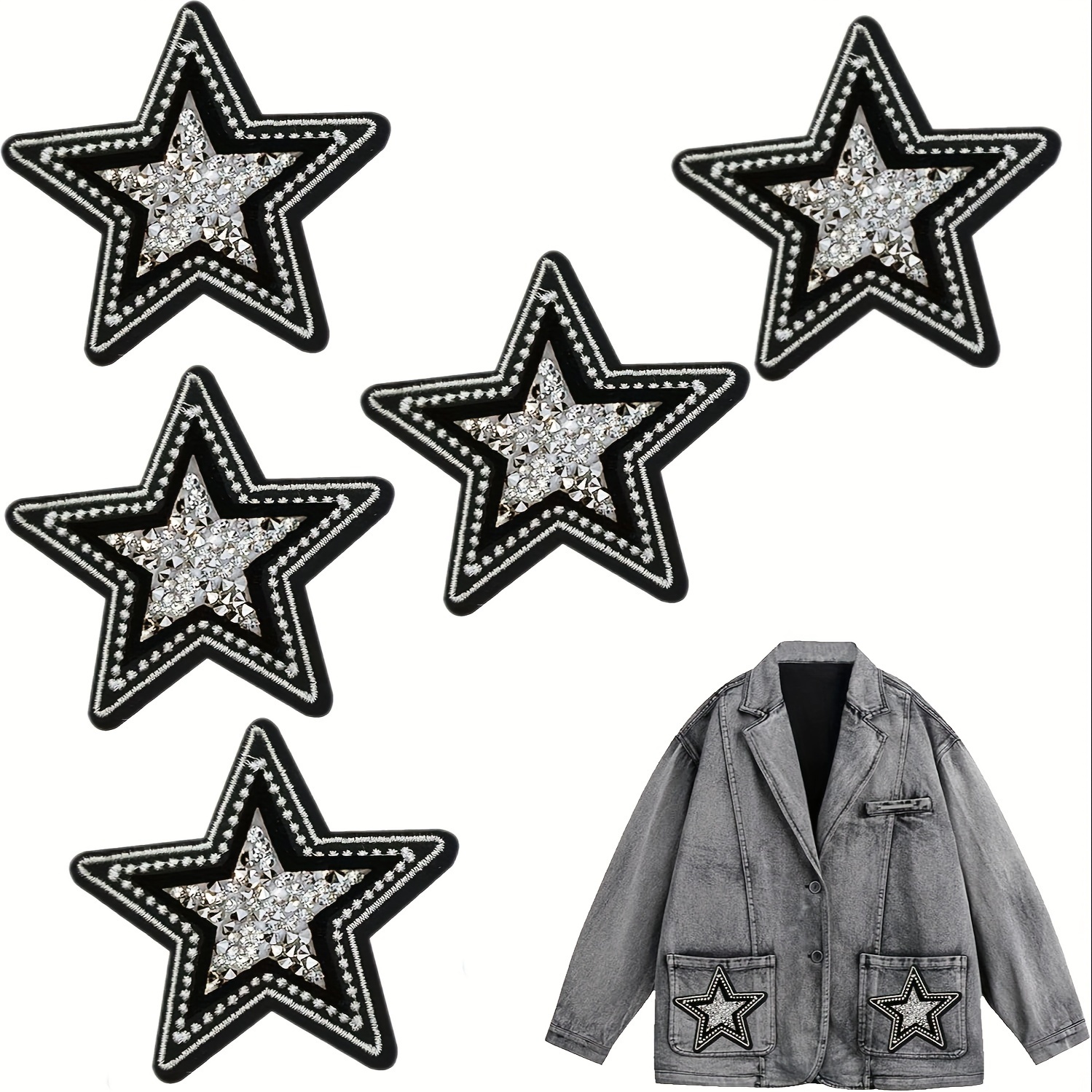 5 PCS Black and White Twinkle  – Embroidery Jacket Jeans Bewertung und Preis