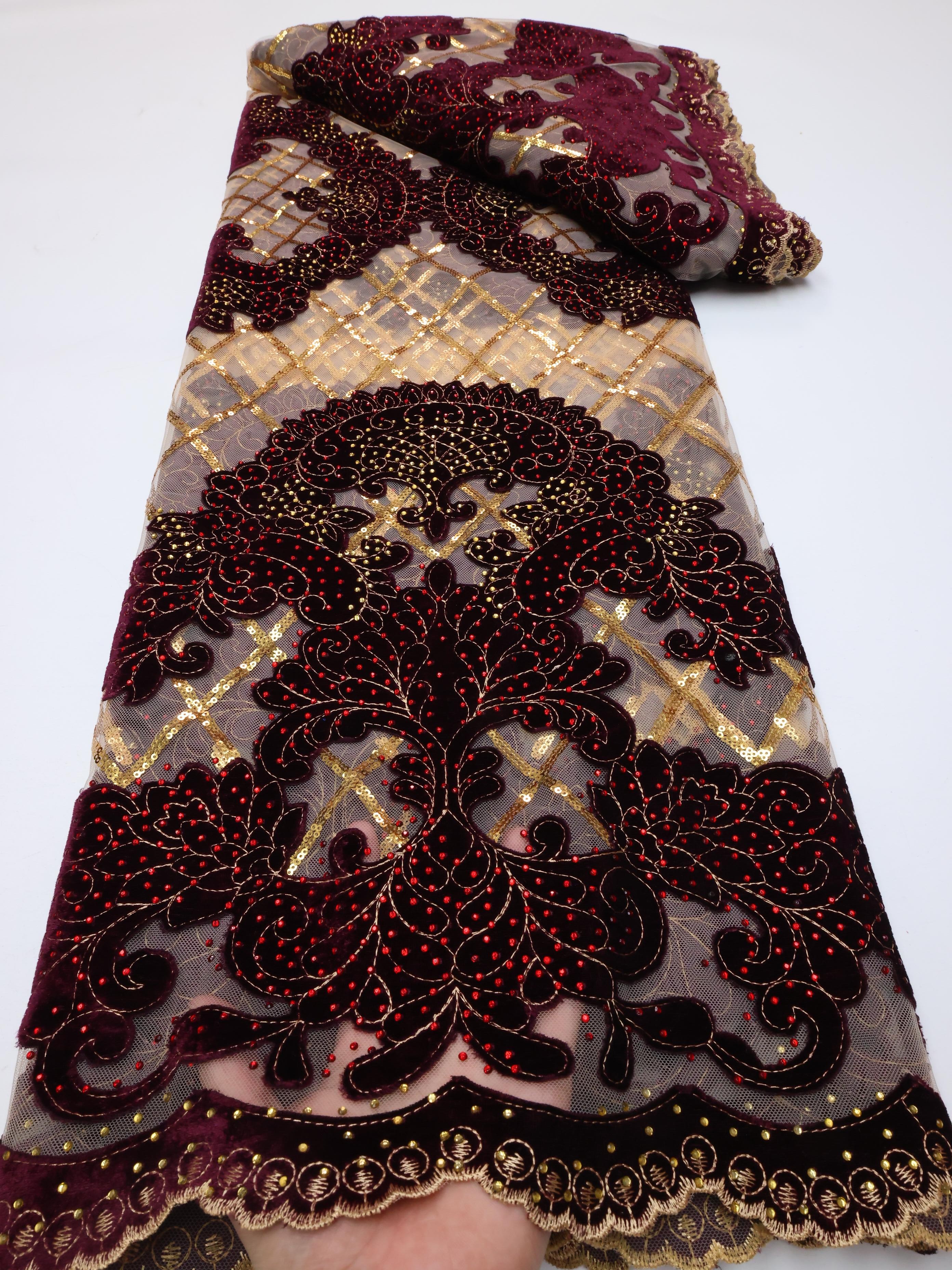 Wholesale Fashion African Velv – Velvet Fabric Embroidery Bewertung und Preis