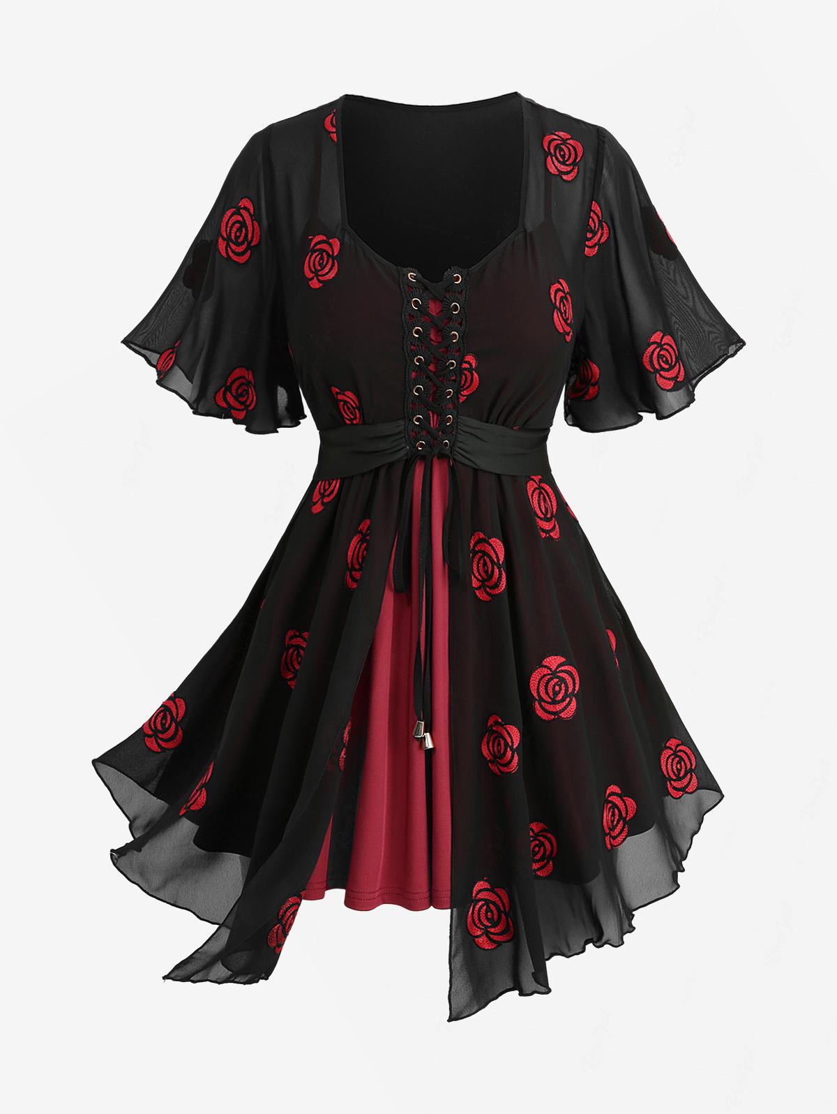 Plus Size 2-in-1 Tops Rose Flo – Embroidery Rose Bewertung und Preis