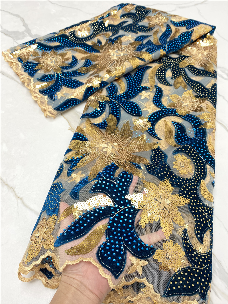 PGC Blue African Velvet Lace F – Velvet Fabric Embroidery Bewertung und Preis