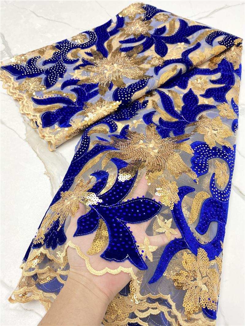 PGC Blue African Velvet Lace F – Velvet Fabric Embroidery Bewertung und Preis
