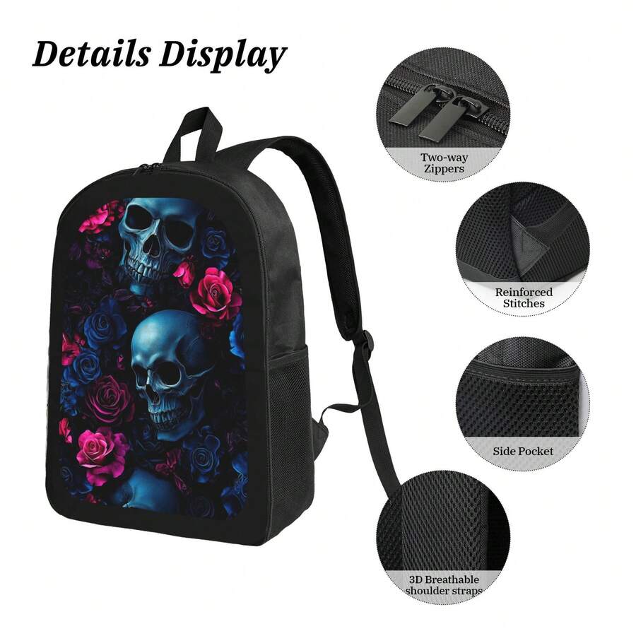 Skull And Roses Print Backpack – Embroidery Rose Bewertung und Preis
