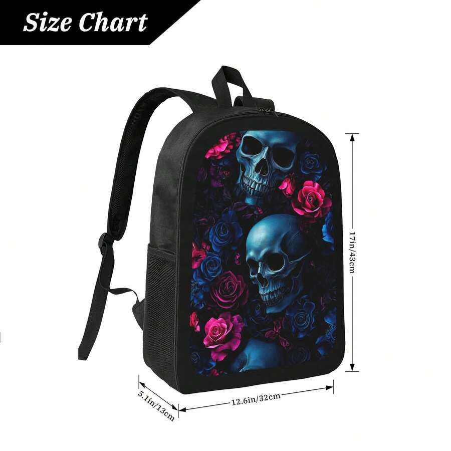 Skull And Roses Print Backpack – Embroidery Rose Bewertung und Preis