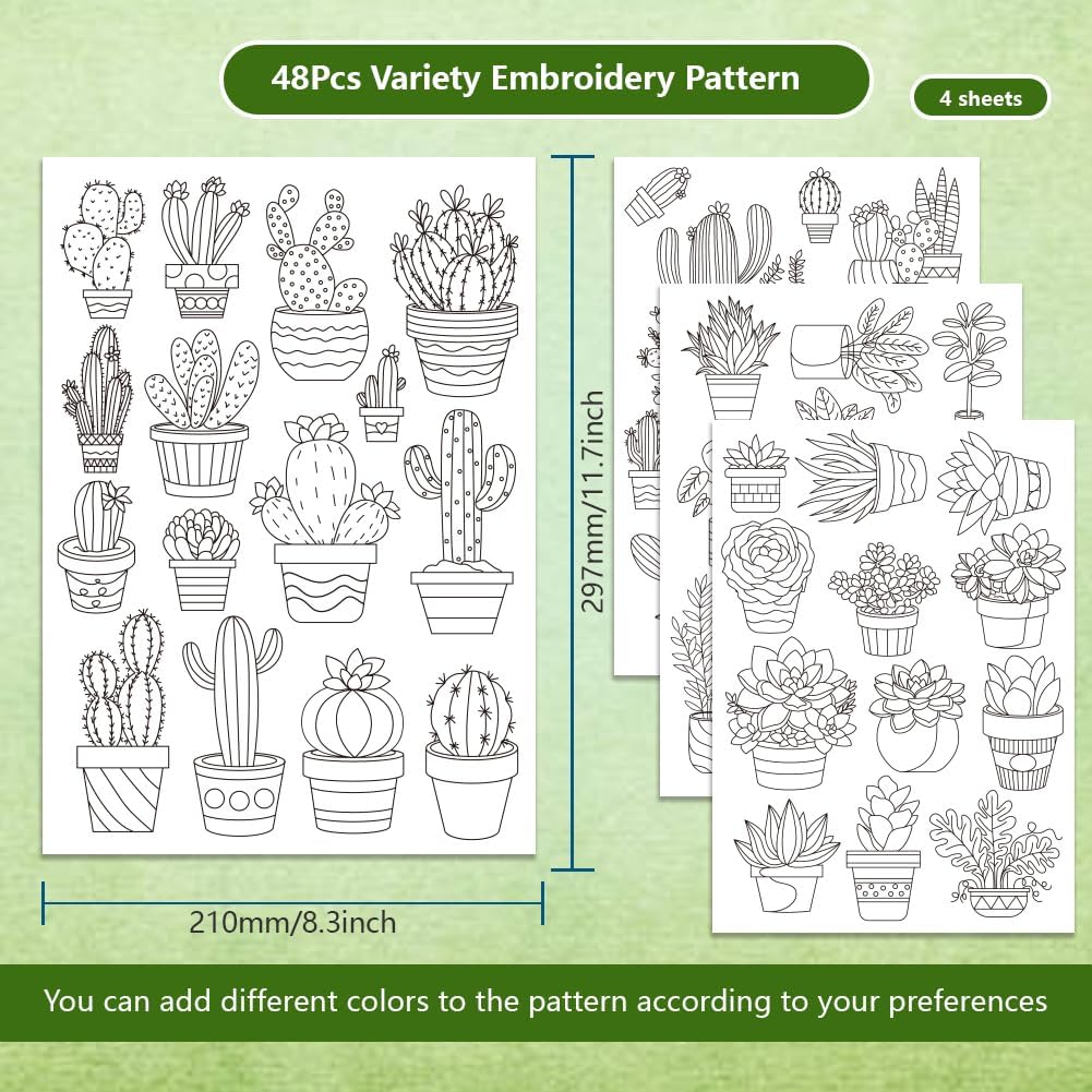 48Pcs Cactus Embroidery Self-A – Embroidery Flower Pattern Bewertung und Preis